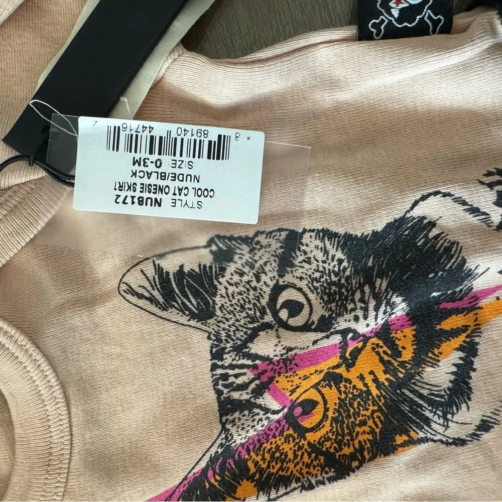 NUNUNU Cat Print Top with Black Skirt 0-3 months NWT